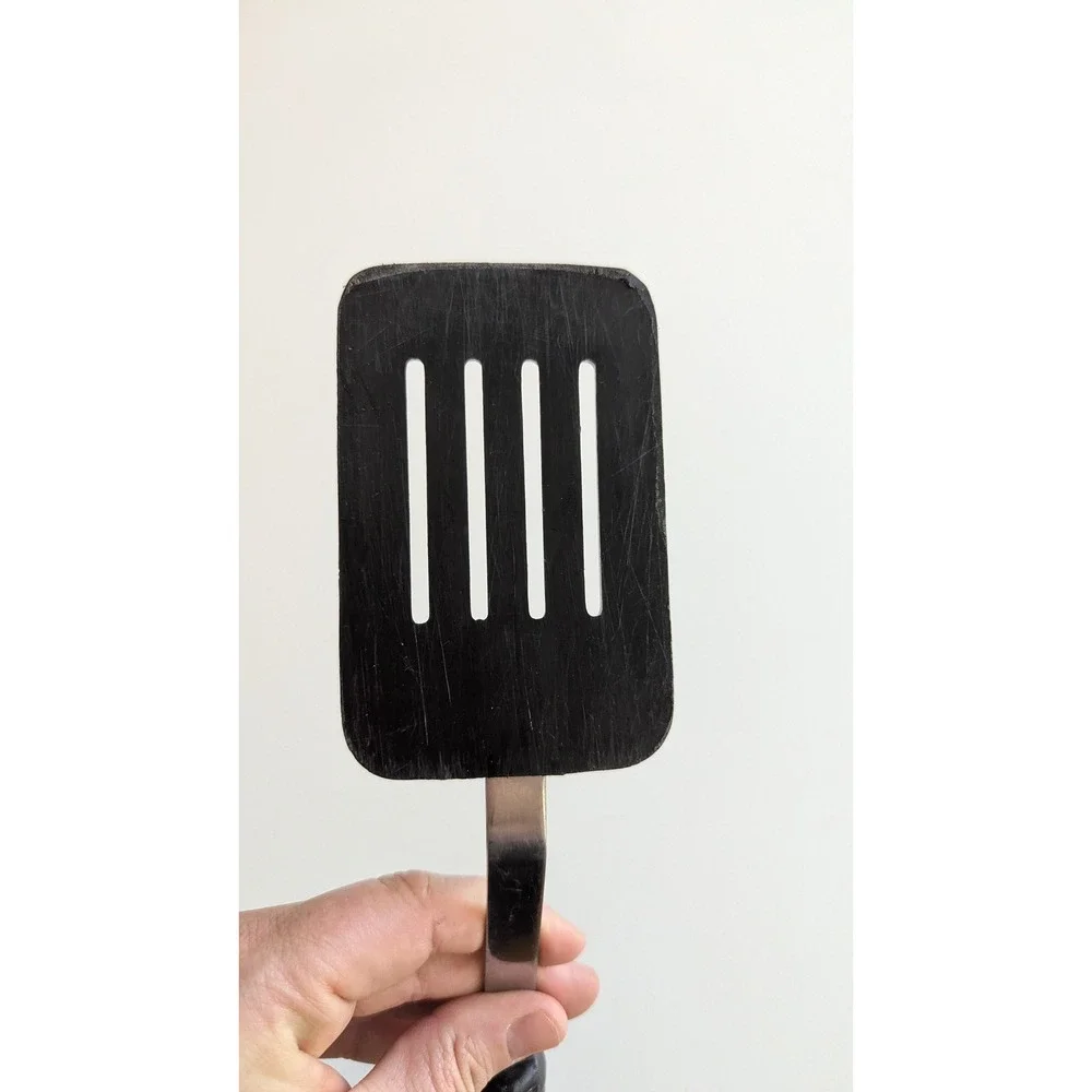 Vintage Black Slotted Nylon Turner Spatula Stainless Steel Neck Plastic Handle